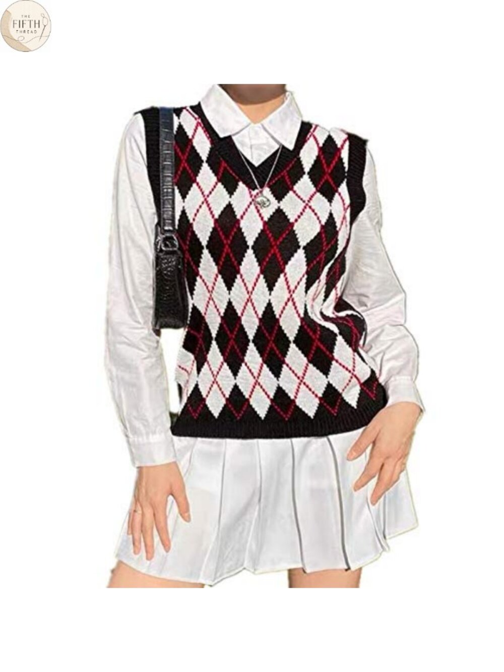 Sleeveless V-Neck Argyle Plaid Loose Knitted Sweater Vest Preppy